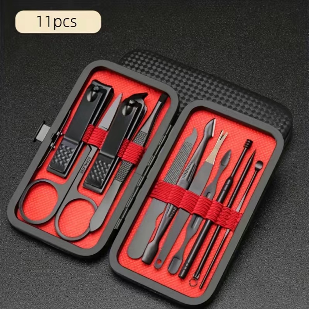 11 Piece Manicure Set - Black & Red